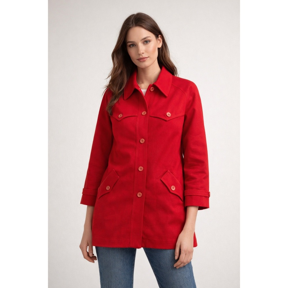 Vintage 60s Outer Banks Women Small Trench Coat‎ Red Western Yoke Rain Repellent